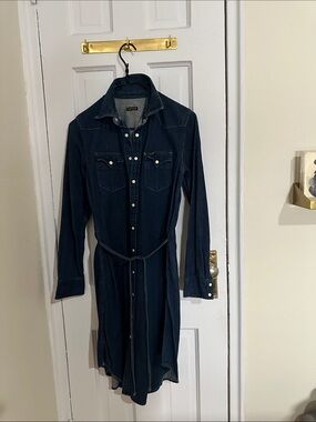 Kapital Dark Indigo Denim Shirt Dress with Tie Belt